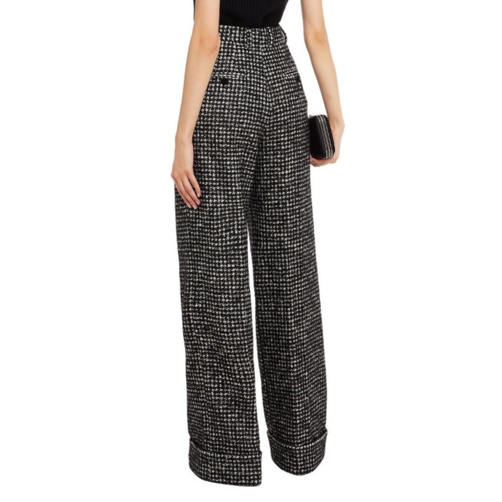 Dolce & Gabbana Houndstooth Tweed Pleated Wide Leg Wool Mohair Trouser Pants - Picture 3 of 12